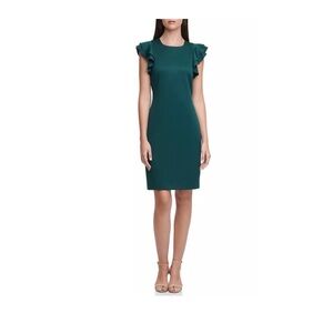 NWT Tommy Hilfiger Green Ruffle Sleeve Scuba Sheath dress size 8